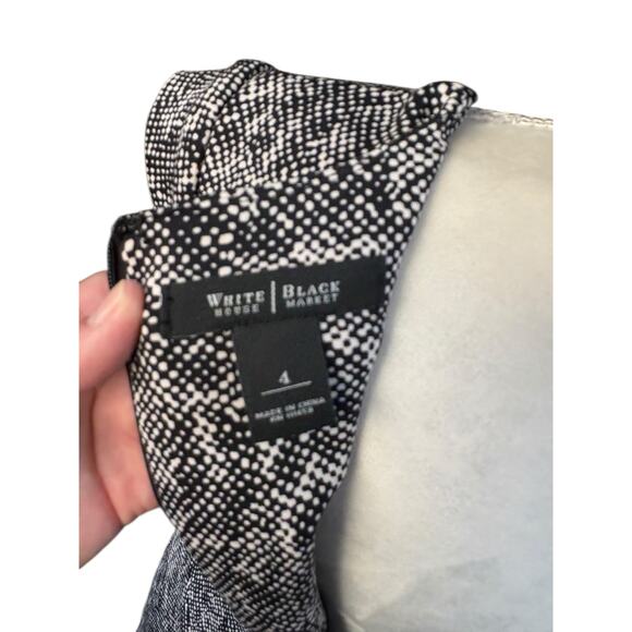 White House Black Market Black White Abstract Cap Sleeve Faux Wrap Dress - 4 - Picture 7 of 10